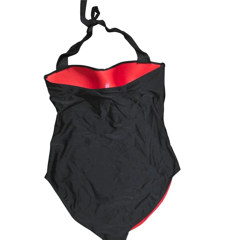 Marilyn Monroe bathing‎ suit black red underline high thigh halter necktie 1X